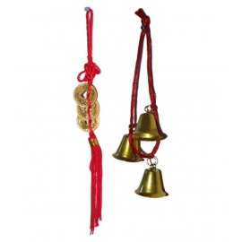 Feng Shui Three Chinese Coins Tassel with 3 Bells for Hanging Feng Shui Three Chinese Coins Tassel with 3 Bells for Hanging
