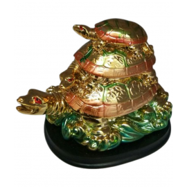 Feng Shui Triple Tortoise Family / Three Tier Tortoises Figurine - Multicolor Golden Finishing Feng Shui Triple Tortoise Family / Three Tier Tortoises Figurine - Multicolor Golden Finishing