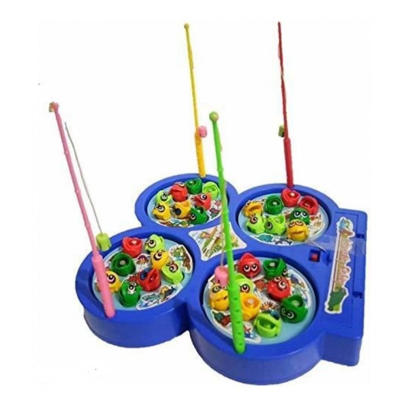 Fish Catching Game with Sound, Include 32 Pieces Fishes and 4 Fishing Rod, Musical Fishing Games for Kids (Fishing Game)