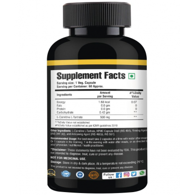 Floral Nutrition L-Carmitine L-Tartrate Supplement-fat loss capsule 60 no.s Unflavoured