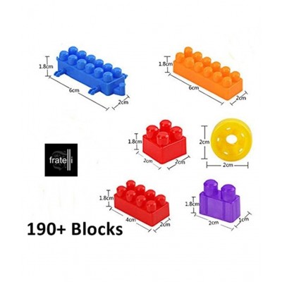 Fratelli 180+ MOST ECONOMICAL BLOCKS Smart Activity Fun and Learning Train Blocks For Kids, Multi Color Building Bricks and Blocks for Kids, Building Blocks for Kids Best Gift Toy(180+ Pcs Learning Block)