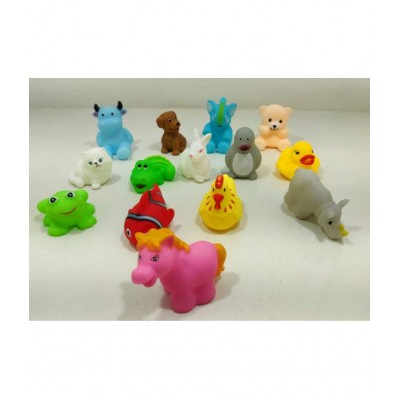 FunBlast Baby's Plush Bathtub Bathing Squeeze Colorful Animal Bath Toys (Multicolor), Pack of 14