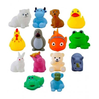 FunBlast Baby's Plush Bathtub Bathing Squeeze Colorful Animal Bath Toys (Multicolor), Pack of 14