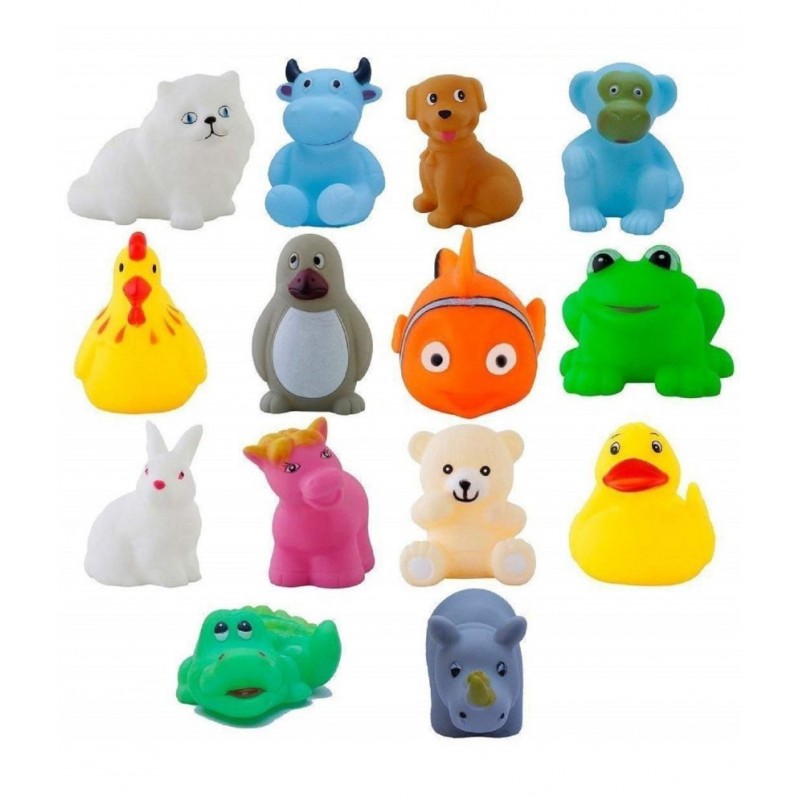 FunBlast Baby's Plush Bathtub Bathing Squeeze Colorful Animal Bath Toys (Multicolor), Pack of 14