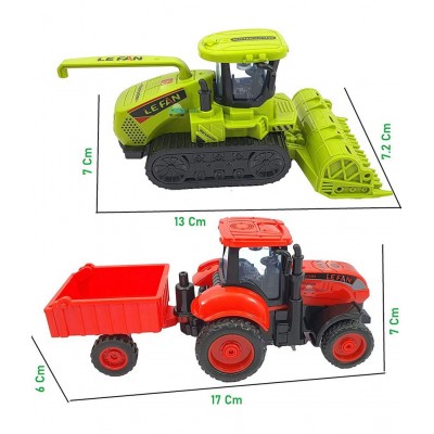 FunBlast Tractor Toy for Kids - Farm Tractor Toy with Trolley and Harvester Friction Power Tractor Vehicles Toy Set for 3+ Kids (Pack of 2;Multicolor)
