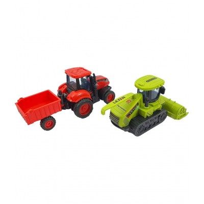 FunBlast Tractor Toy for Kids - Farm Tractor Toy with Trolley and Harvester Friction Power Tractor Vehicles Toy Set for 3+ Kids (Pack of 2;Multicolor)
