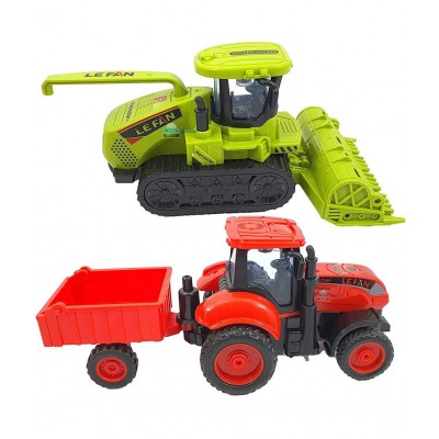 FunBlast Tractor Toy for Kids - Farm Tractor Toy with Trolley and Harvester Friction Power Tractor Vehicles Toy Set for 3+ Kids (Pack of 2;Multicolor)