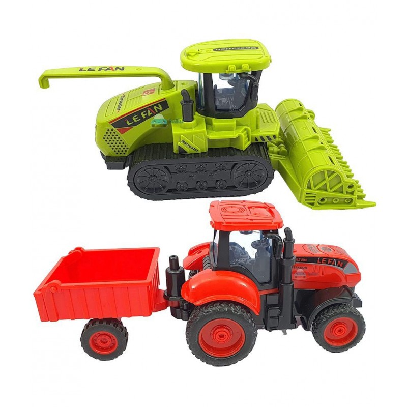 FunBlast Tractor Toy for Kids - Farm Tractor Toy with Trolley and Harvester Friction Power Tractor Vehicles Toy Set for 3+ Kids (Pack of 2;Multicolor)