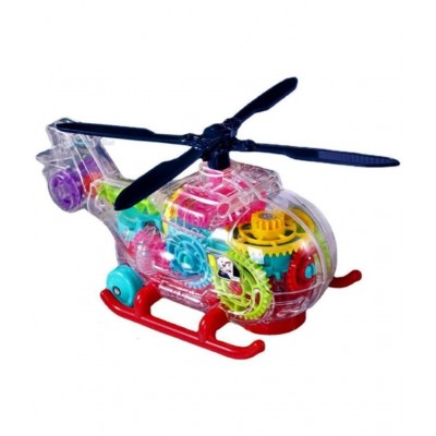 FunBlast Transparent Electric Helicopter for Kids, Pull Back Friction Power 3D Helicopter Toy for 3+ Years Boys Kids and Children - Light and Sound Toy (Multicolor)
