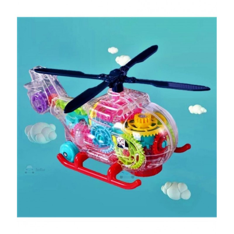 FunBlast Transparent Electric Helicopter for Kids, Pull Back Friction Power 3D Helicopter Toy for 3+ Years Boys Kids and Children - Light and Sound Toy (Multicolor)