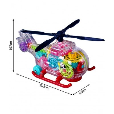 FunBlast Transparent Electric Helicopter for Kids, Pull Back Friction Power 3D Helicopter Toy for 3+ Years Boys Kids and Children - Light and Sound Toy (Multicolor)