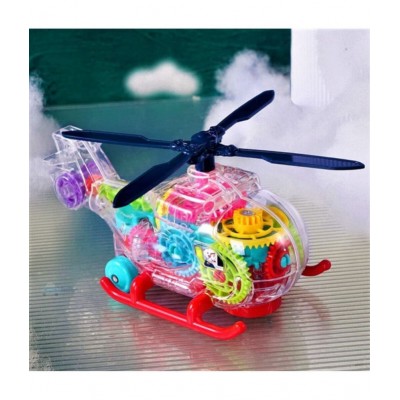 FunBlast Transparent Electric Helicopter for Kids, Pull Back Friction Power 3D Helicopter Toy for 3+ Years Boys Kids and Children - Light and Sound Toy (Multicolor)