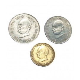 GANDHIJI 3 COINS SET ONE RUPEE 50 PAISE AND 20 PAISE GANDHIJI 3 COINS SET ONE RUPEE 50 PAISE AND 20 PAISE