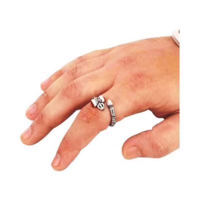 GAWAR Brass silver plated mahakal ring/Silver Plated Handcrafted Shiv/Mahadev/Mahakal Trishul Rudra ksha Beads Damroo Finger Ring man & boys