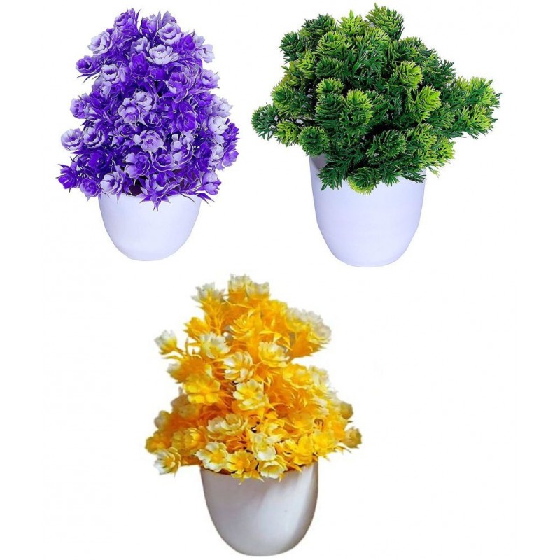 GEET FLOWERS Assorted Multicolour Flowers With Pot - Pack of 3