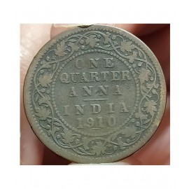 GENERIC BAND OLD RARE BRONZE ONE QUARTER ANNA EDWARD KING EMPEROR YEAR 1910