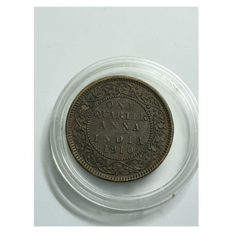 GENERIC BAND RARE OLD ONE QUARTER ANNA (BRONZE) COIN YEAR 1910 EDWARD KING
