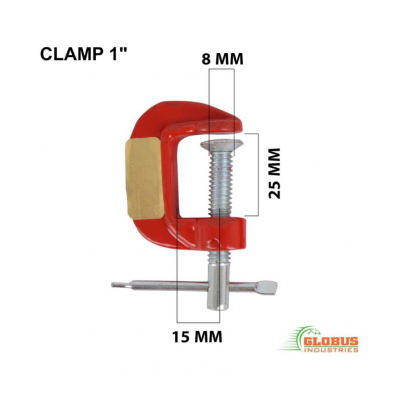 GLOBUS 1308 Mini C or G Clamp 1 inch Set4 pcs With measuring tape 3 mtr/ 12 feet/ 72 inches (Pack of 5, Red and Silver)