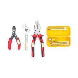 GLOBUS 1409 STEEL HAND TOOL SET/4 PCS ( 8" COMBINATION PLIER, WIRE STRIPPER 5", ADJUSTABLE WRENCH 6" CHROME AND SCREW DRIVER SET/6 PCS)