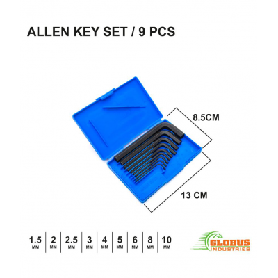 GLOBUS 1412 STEEL HAND TOOL SET/3 PCS ( COMBINATION SPANNER RECESSED SET/8 PCS IN CHROME MATT FINISH, ALLEN KEY SET/9 PCS AND ADJUSTABLE WRENCH 8")