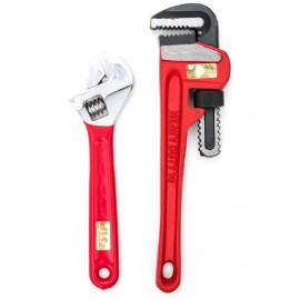 GLOBUS 1454 HAND TOOL SET/2 PCS ( ADJUSTABLE WRENCH 10" (250 MM ) AND HEAVY DUTY PIPE WRENCH 10" ( 250 MM)