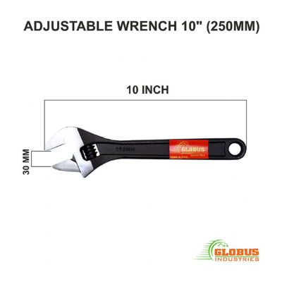 GLOBUS 1458 HAND TOOL SET/2 PCS ( ADJUSTABLE WRENCH 10" (250 MM ) BLACK FINISH AND HEAVY DUTY PIPE WRENCH 10" ( 250 MM)