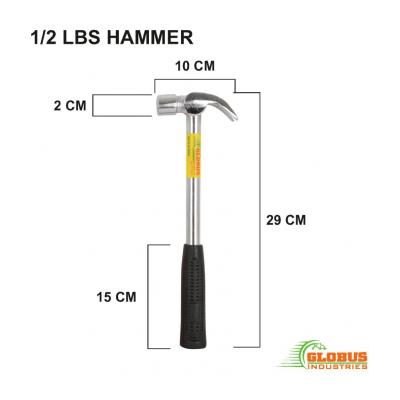 GLOBUS 1477 Hand Tool KIT Pack of 3 PCS (8" PLIER, 1/2 LBS Hammer, 6" Wire Stripper)