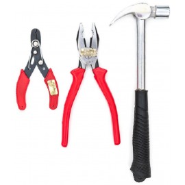 GLOBUS 1477 Hand Tool KIT Pack of 3 PCS (8" PLIER, 1/2 LBS Hammer, 6" Wire Stripper)