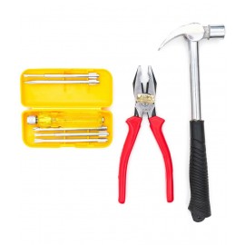 GLOBUS 1479 Hand Tool KIT Set of 3 (Plier, Hammer 1/2lbs, Screwdriver set/6 Pcs)