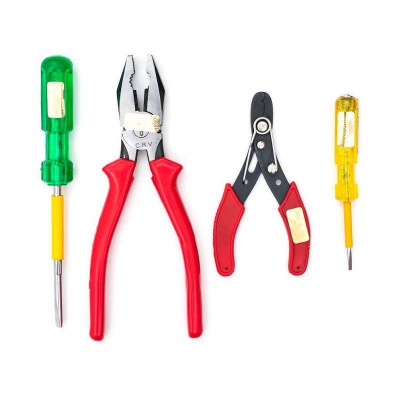 GLOBUS 1504 STEEL HAND TOOL SET/ PCS ( 8" COMBINATION PLIER, WIRE STRIPPER 5",SCREWDRIVER TWO IN ONE AND LINEMAN TESTER)