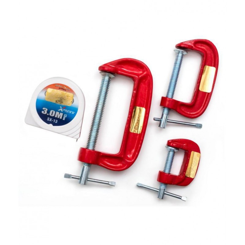 GLOBUS 407 MINI C OR G CLAMP SET/3 PCS ( 1"+2"+3") AND MEASURING TAPE 3 MTR/ 10 FEET/ 120 INCHES (PACK OF 4)