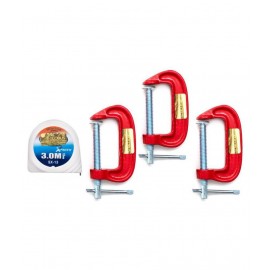GLOBUS 409 MINI 2 INCH C OR G CLAMP SET OF 3 PCS WITH MEASURING TAPE 3 MTR/ 10 FEET/ 120 INCHES.
