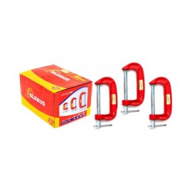 GLOBUS 419 Mini C OR G Clamp 3 INCH Set (Pack Of 3, Red and Silver)
