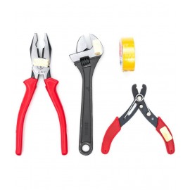 GLOBUS COMBIANTION PLIER 8" (200 MM), ADJUSTABLE WRENCH 8" ( 200 MM ), BLACK, WIRE STRIPPER 5" AND PVC INSUALTION TAPE.