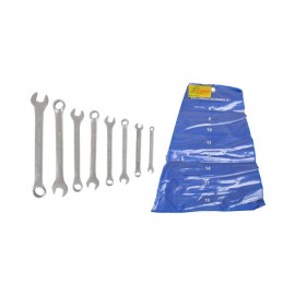 GLOBUS COMBINATION SPANNER SET/8 PCS, ELLIPTICAL PATTERN, SATIN FINISH IN BLUE PVC WALLET.