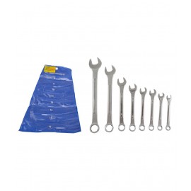 GLOBUS COMBINATION SPANNER SET/8 PCS, RAISED PANEL, MIRROR HEAD POLISH IN BLUE PVC WALLET.