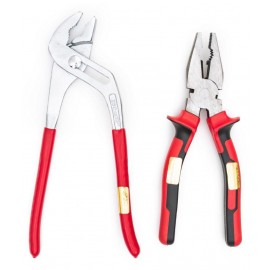 GLOBUS HAND TOOL SET/2 PCS ( WATER PUMP PLIER 10" ( 250 MM ) AND COMBINATION PLIER 8" ( 200 MM ), RED AND BLACK)