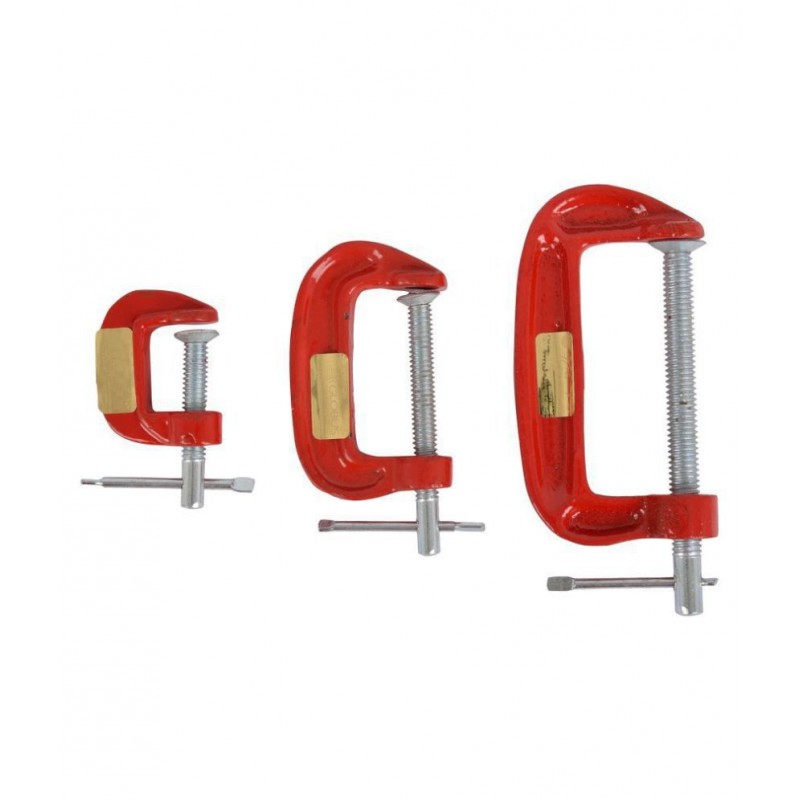 GLOBUS MINI C OR G CLAMP SET/3 PCS ( 25 MM, 50 MM AND 75 MM ) RED AND SILVER.