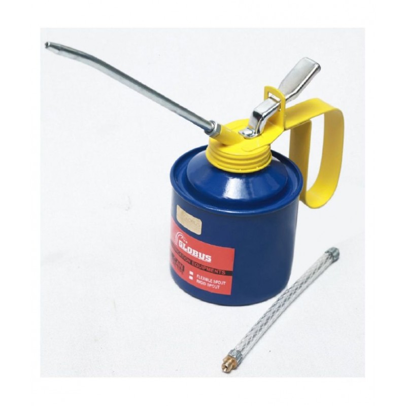 GLOBUS STEEL OIL CAN 1 PINT BLUE/ ORANGE COLOUR WITH FIX AND FLEXIBLE SPOUT.