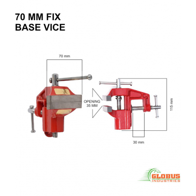 GLOBUS1490 Cast Iron Baby Vice- (70 mm, Red) with MEASURING SCALE TRY SQUARE 6"(150 MM)