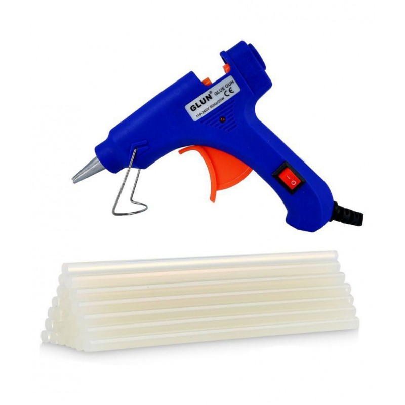 GLUN Blue Color 20 Watt Glue Gun with Free 10 Transparent Glue sticks (Heating Time of Glue Stick 4-5 mins)