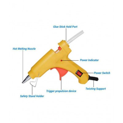 GLUN-Hot Melt 20 watt Glue Gun With 10 Transparent Glue Sticks (Glue Gun Heating Time 4-5 Mins)