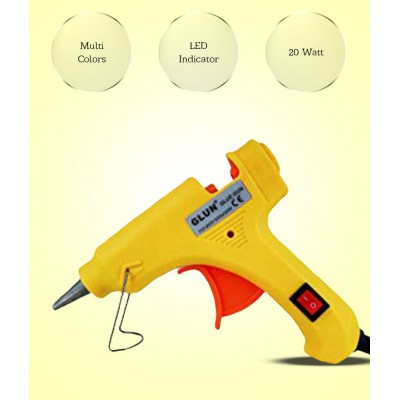 GLUN-tools hardware 20W 7MM HOT MELT Glue Gun with ON Off Switch and LED Indicator (Free 10 Transparent Glue Sticks)