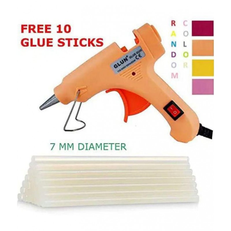 GLUN-tools hardware 20W 7MM HOT MELT Glue Gun with ON Off Switch and LED Indicator (Free 10 Transparent Glue Sticks)