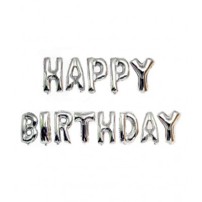 GNGS Happy Birthday Letter Foil Balloon 13 Letter Set (Silver) + Pack of 30 Pcs Red Balloons