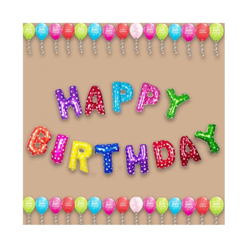 GNGS Happy Birthday Letters Foil Balloons Set of 13 Letters + 30 Pcs Happy Birthday Printed Party Decorations Balloons