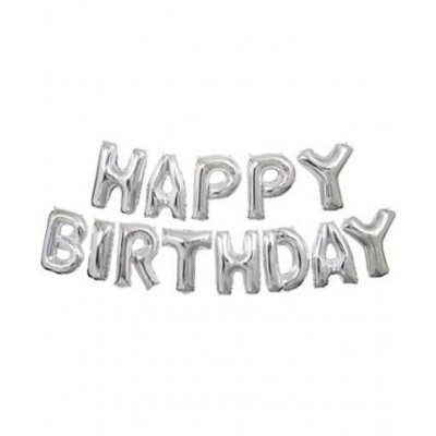 GNGS Happy Birthday Letters Foil Balloons (Silver) + Pack of 50 Party Decoration Balloons (Red & White)