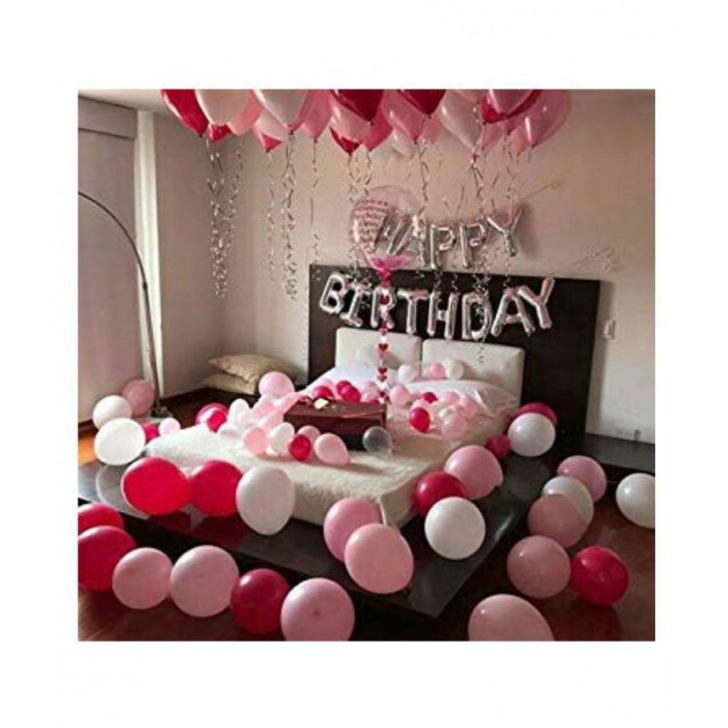 GNGS Happy Birthday Silver 13 Foil Letters + 50 Party Decoration Balloons (Pink, Red & White)