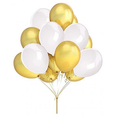 GNGS Pack of 100 Gold & White Anniversary/Birthday Party Balloons