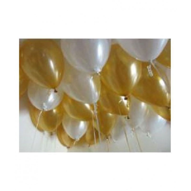 GNGS Pack of 50 Gold & White Anniversary/Birthday Party Balloons